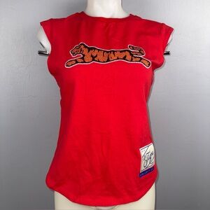 Le Tigre Isabella Rhinestone Sleeveless T-Shirt Women's L Red Sporty Open Back